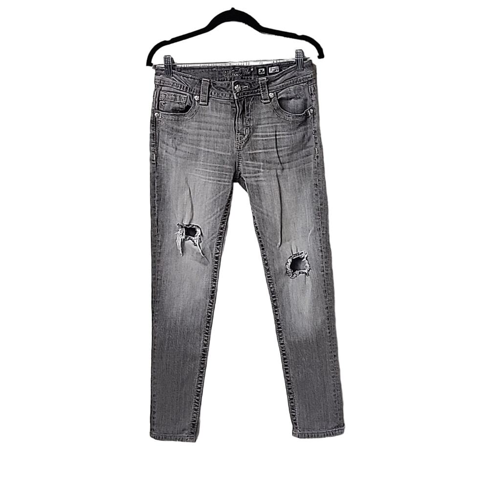 Miss Me Boyfriend Ankle Distressed Black Grey Wash Jeans Womens Size 26 Waist